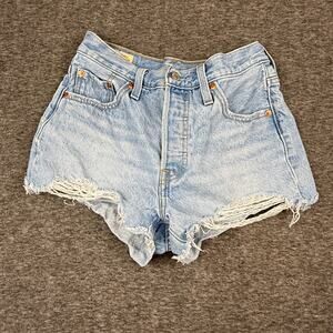 Levi’s 501 Cutoff Denim Button Fly Shorts size 25 Light Wash Distressed Casual